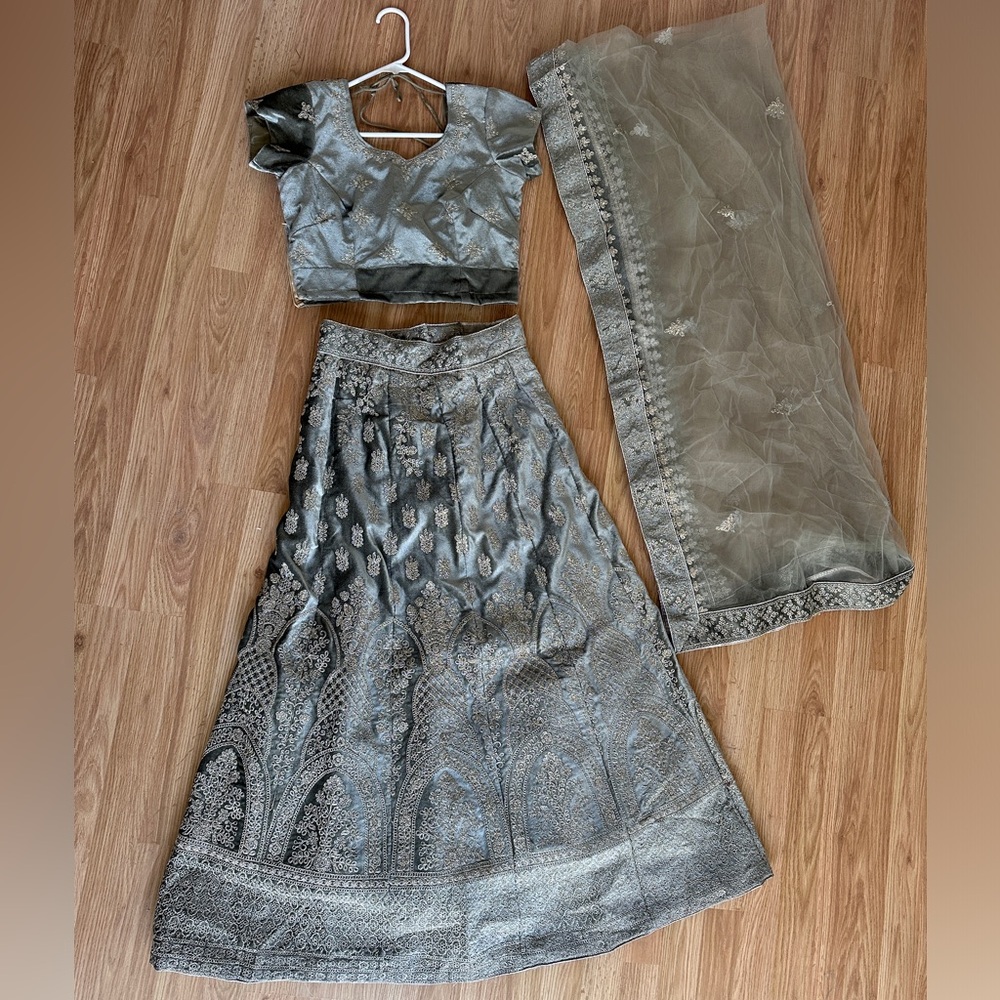 Sage Green Lehenga - Velvet Lehenga